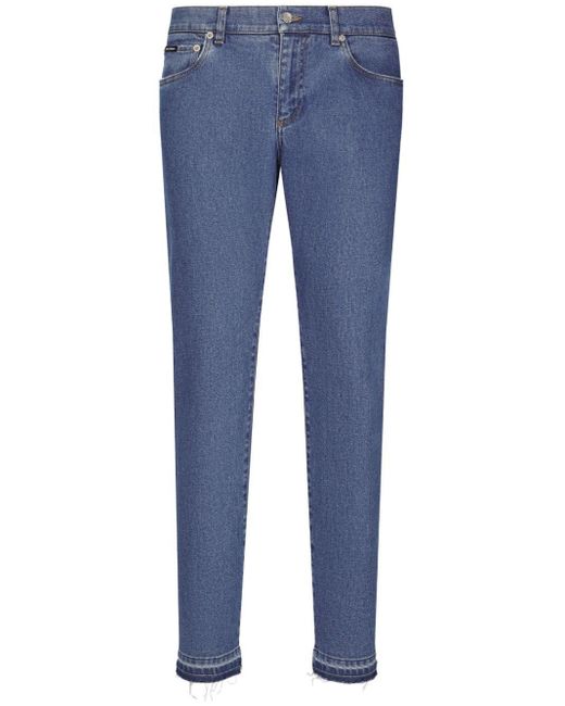 Dolce & Gabbana Blue Slim-cut Logo-patch Jeans for men