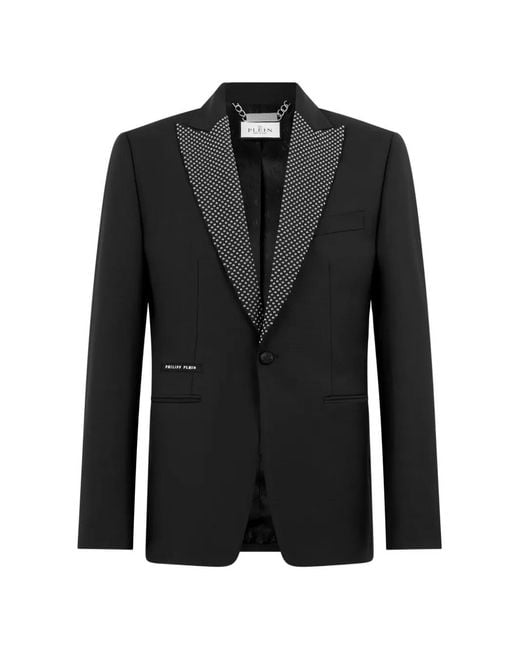 Philipp Plein Black Embellished Buttoned Blazer for men