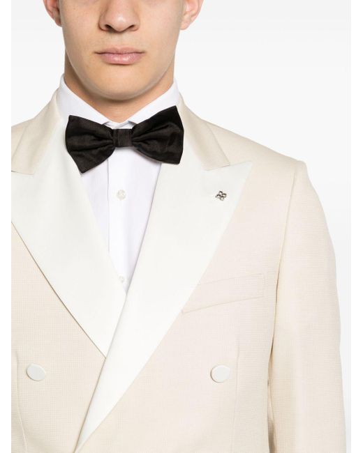Tagliatore White Patterned-jacquard Double-breasted Blazer for men
