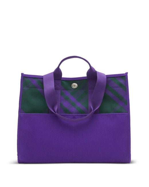 Burberry Purple Check-pattern Leather Tote Bag for men