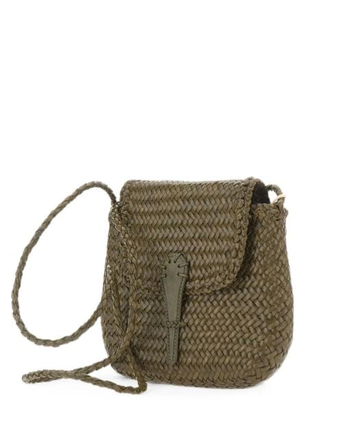 Dragon Diffusion Green Mini City Woven Leather Cross Body Bag