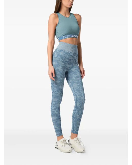 Philipp Plein Blue Camouflage-Print Performance Leggings