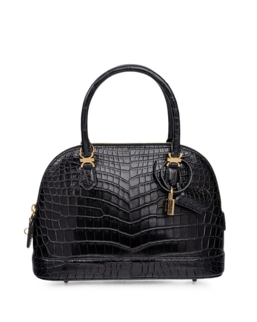 Kwanpen Black Leather Top-Handle Tote Bag