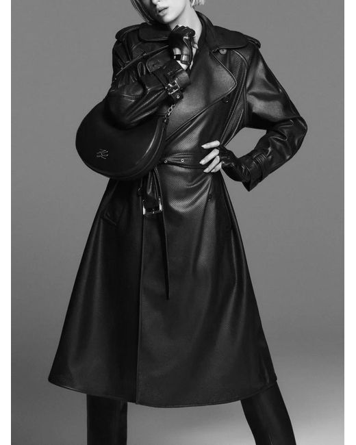 Karl Lagerfeld Black Belted Double-Breasted Trench Coat