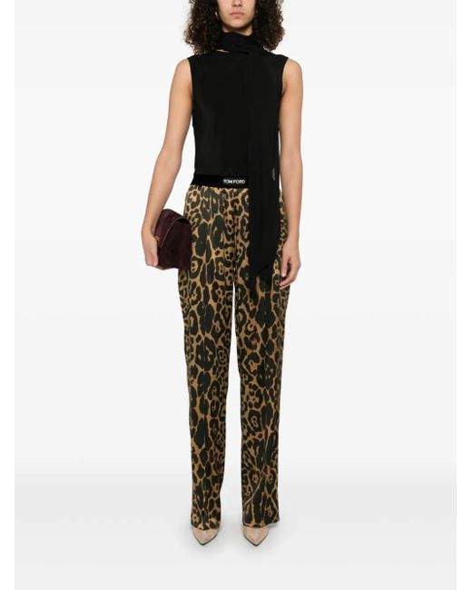 Tom Ford Natural Stretch Silk Trouser With Animalier Print