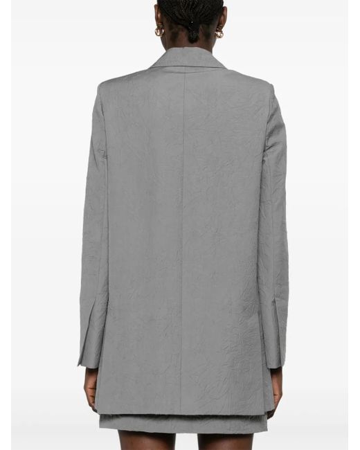 Max Mara Gray Double-Breasted Blazer With Crinkled Texture