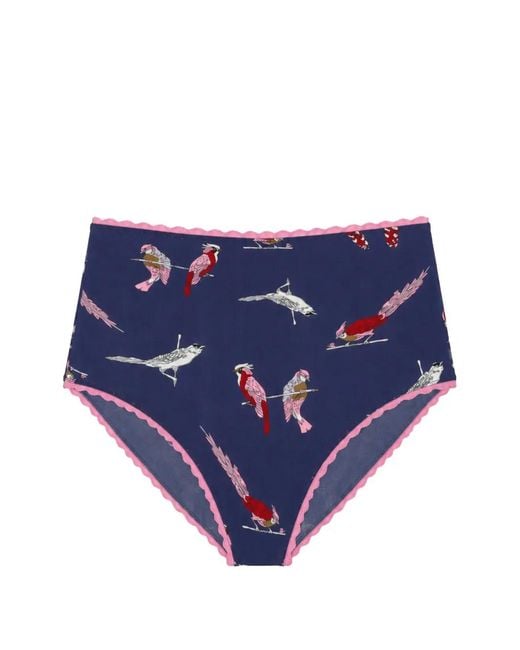 Laura Urbinati Blue Bird-Print Scalloped-Trim Briefs