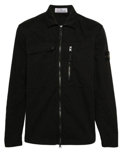 Stone Island Black Compass-badge Zip-up Shirt Jacket for men