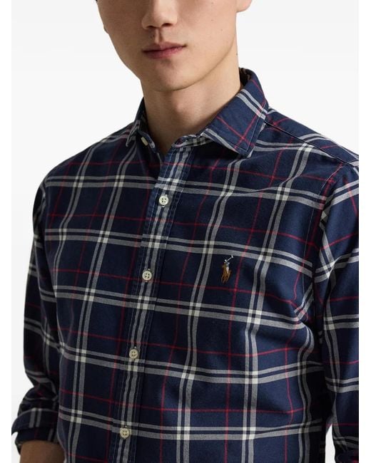 Polo Ralph Lauren Blue Check-Print Long-Sleeve Shirt for men