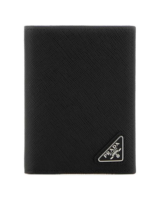 Prada Black Logo-Plaque Leather Wallet for men