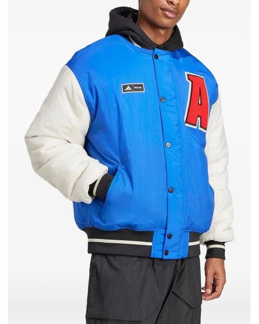 Adidas Blue Press-Stud Fastening Bomber Jacket