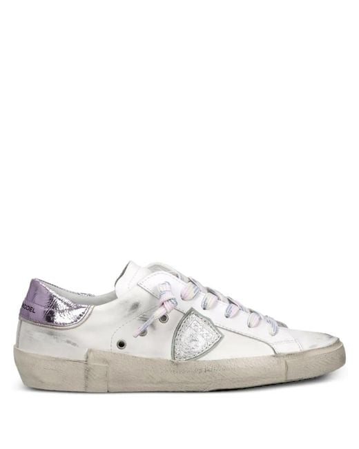 Philippe Model White Metallic Distressed Sneakers