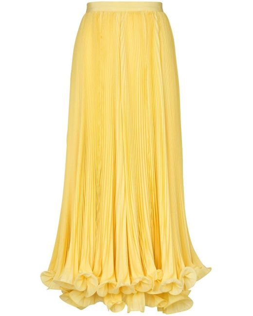 Balmain Yellow Pleated Ruffle-hem Skirt