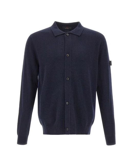 Peuterey Blue Trilogy-Logo Button-Up Cardigan for men