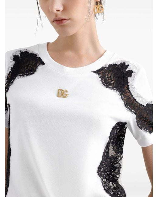 Dolce & Gabbana White Lace-Detailed T-Shirt