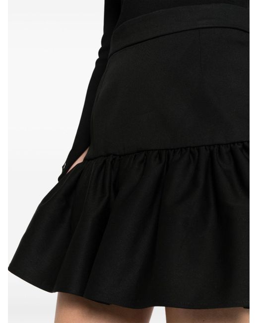 Patou Black Gabardine Tiered Miniskirt