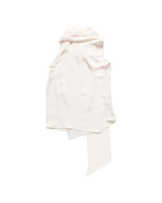 Acne White Blouse En Soie À Design Sans Manches