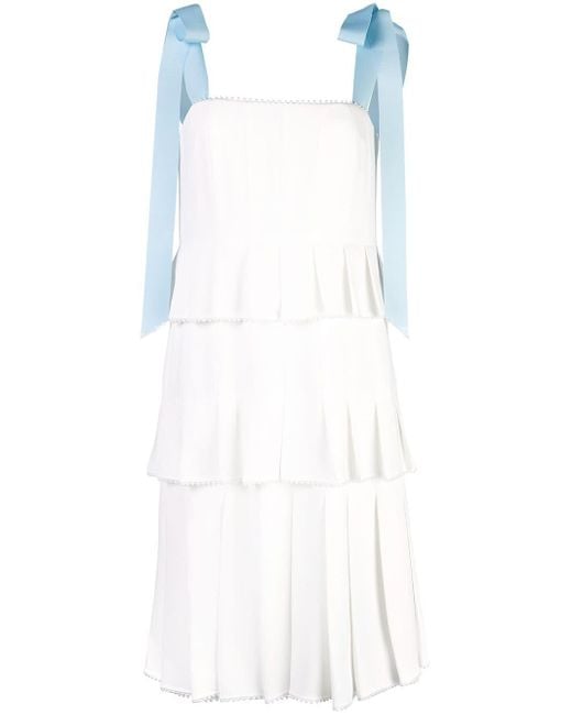 Carolina Herrera White Three-tiered Pleated Dress