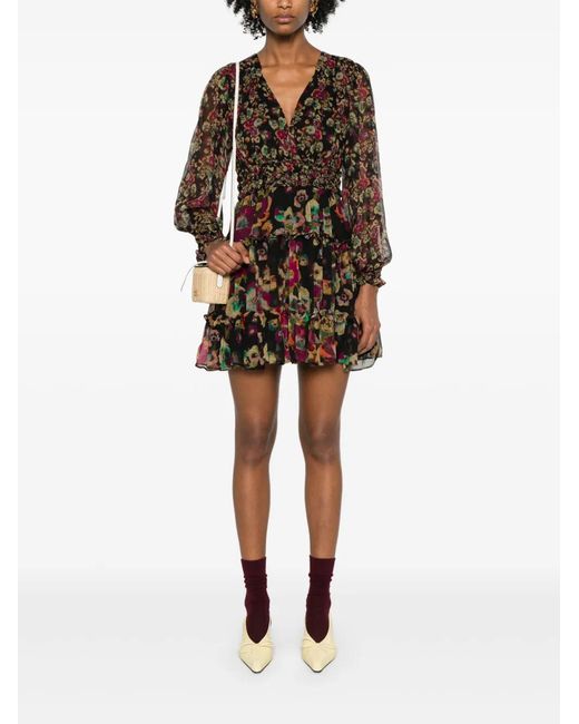 Ulla Johnson Black Lya Floral-Print Mini Dress