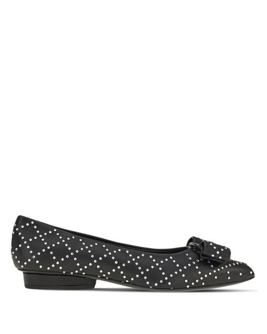 Ferragamo Black Viva Rhinestone-Embellished Flat Pumps