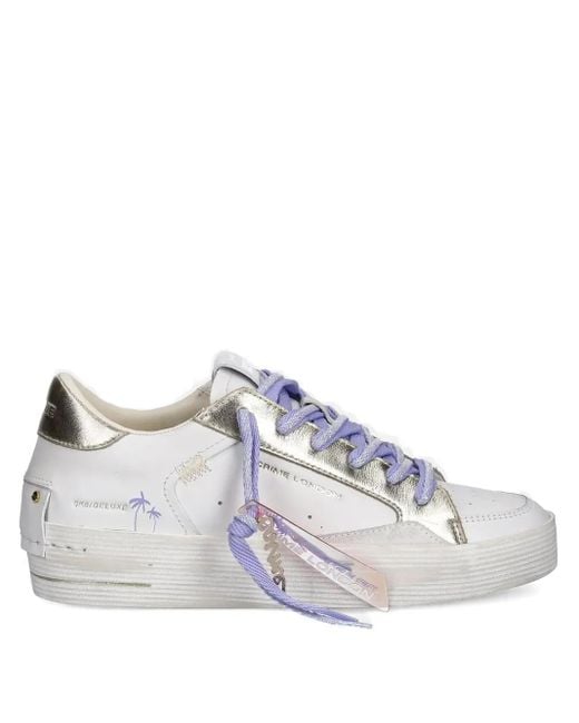 Crime London White Metallic-Details Palm-Tree Sneakers