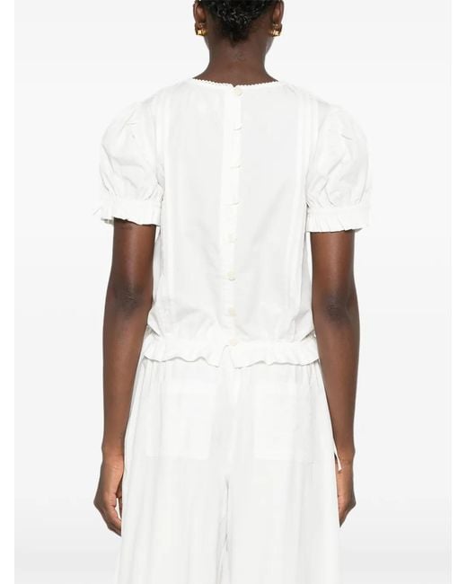 Damson Madder White Mabel Lace-Panelled Puffed-Sleeve Blouse