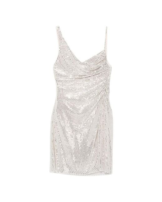 Self-Portrait White Rhinestone-Embellished Ruched Mini Dress