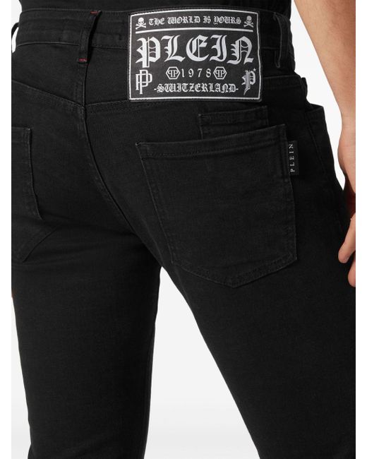 Philipp Plein Halbhohe Lion Circus Slim-Fit-Jeans in Black für Herren