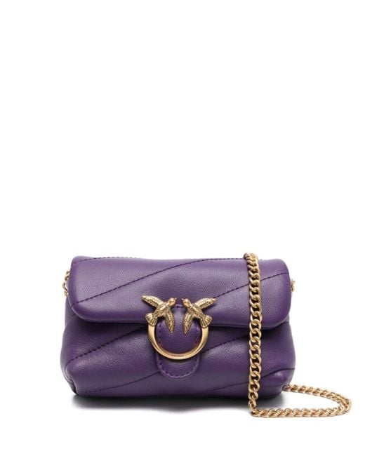 Pinko Purple Quilted Leather Foldover Mini Top-Handle Bag