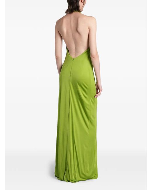 retroféte Green Becs Bead-Embellished Halterneck Maxi Dress