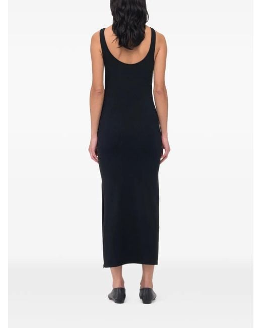 Another Tomorrow Black Asymmetric Seam-Detail Dress