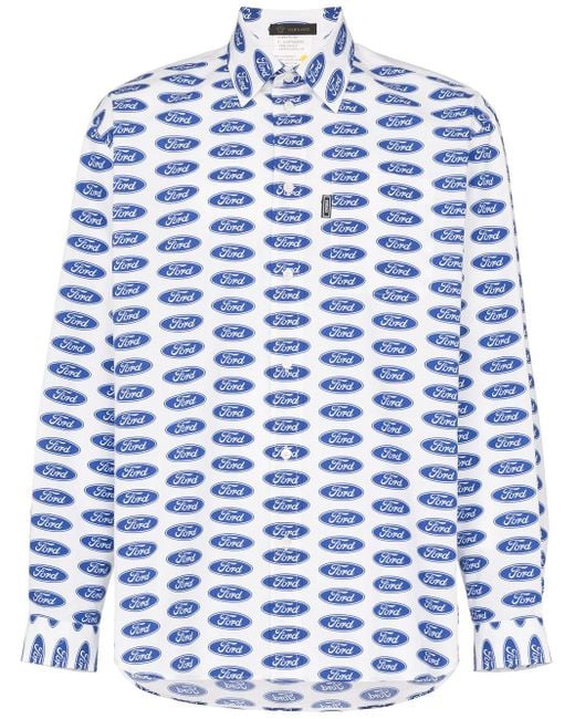 Versace Hemd Aus Baumwollpopeline Mit Ford-logo in White für Herren