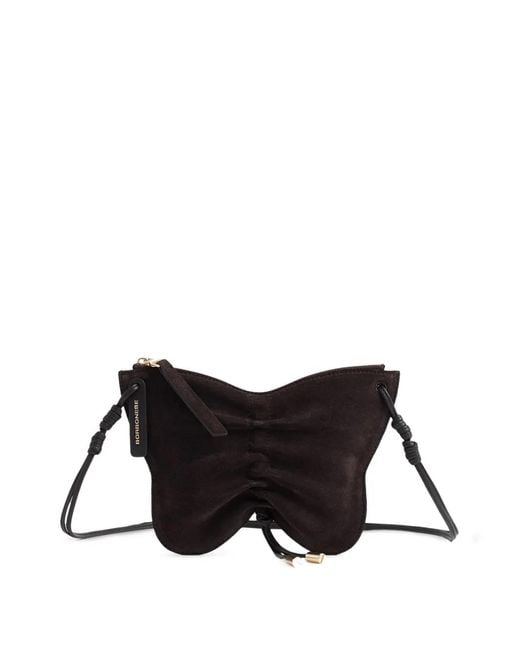 Borbonese Black Mini Borboleta Butterfly-Shape Suede Cross Body Bag