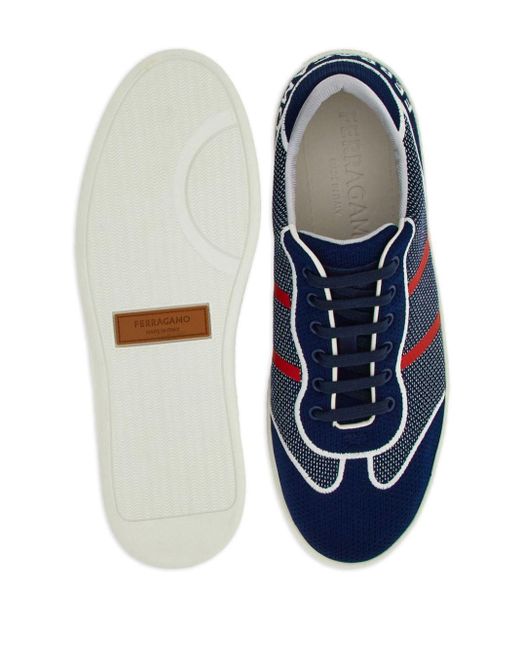 Ferragamo Blue Logo-embroidered Panelled Sneakers for men