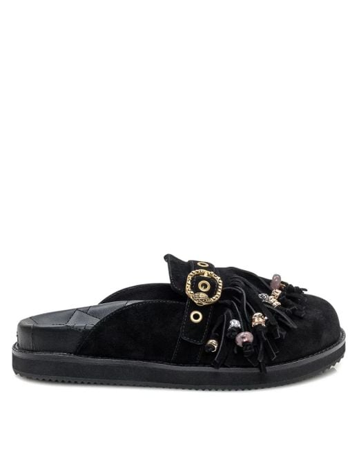 Kurt Geiger Black Flache Mules mit Fransen