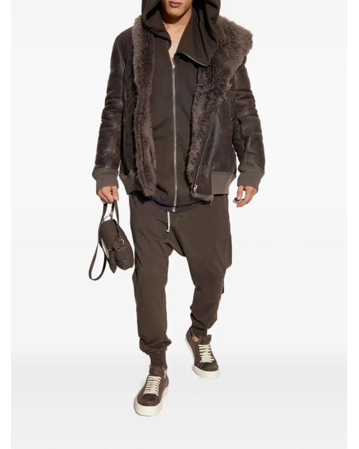 Rick Owens Brown Shearling-Collared Zip-Front Jacket for men