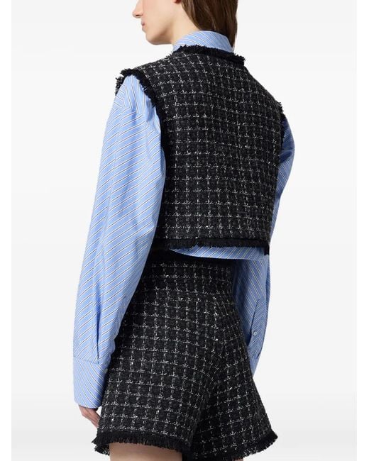 MSGM Black Bouclé Frayed Jacket