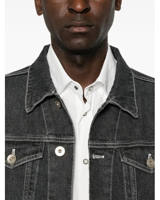 Eleventy Black Contrast-Stitch Denim Jacket for men