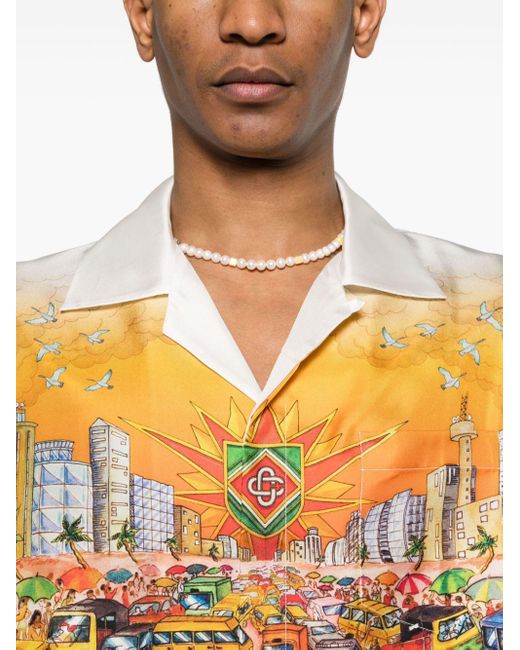Casablancabrand Yellow Traffic Silk Shirt for men