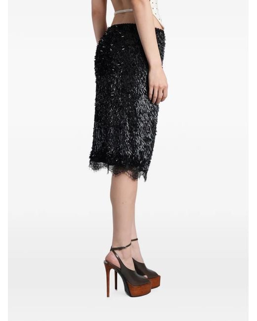 Siedres Black Sequin-Embellished Lace-Trim Skirt