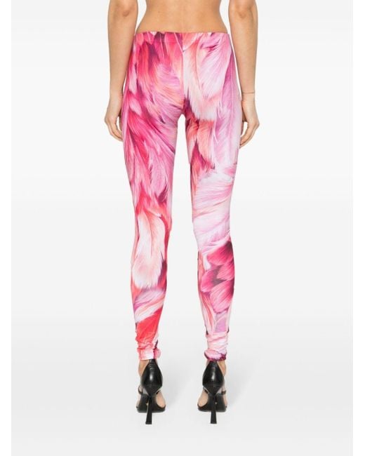 Roberto Cavalli Pink Plumage-print leggings
