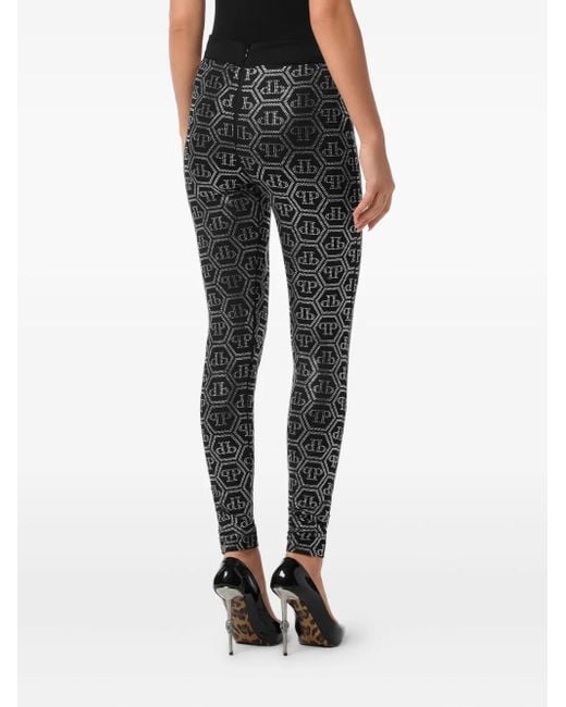 Philipp Plein Gray Monogram-Pattern Leggings