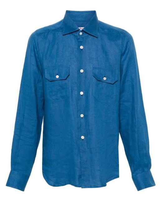 Kiton Linnen Overhemd in het Blue voor heren