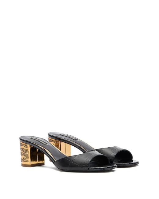 Roberto Cavalli Black Crocodile-Effect Mules