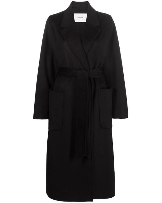 IVY & OAK Belted Woolfelt Midlength Coat in Black Lyst