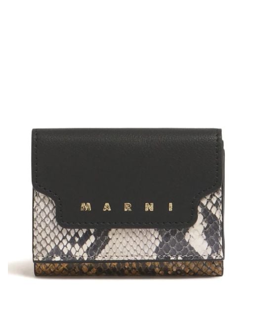 Marni Leren Portemonnee Met Pythonprint in het Black