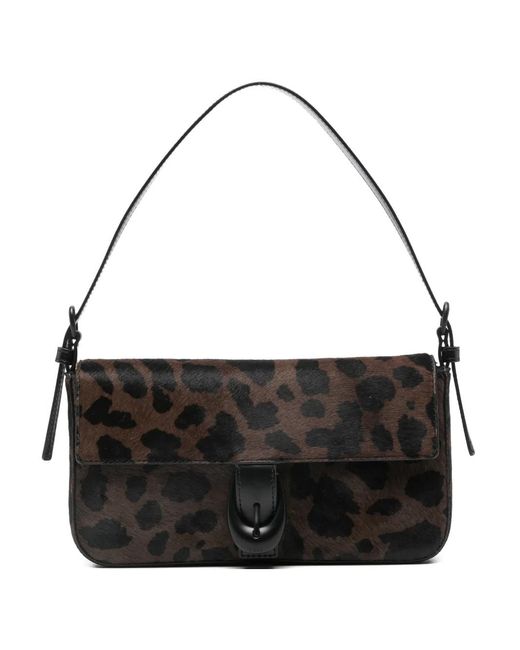 Staud Black Leopard-Pattern Buckle-Detail Shoulder Bag