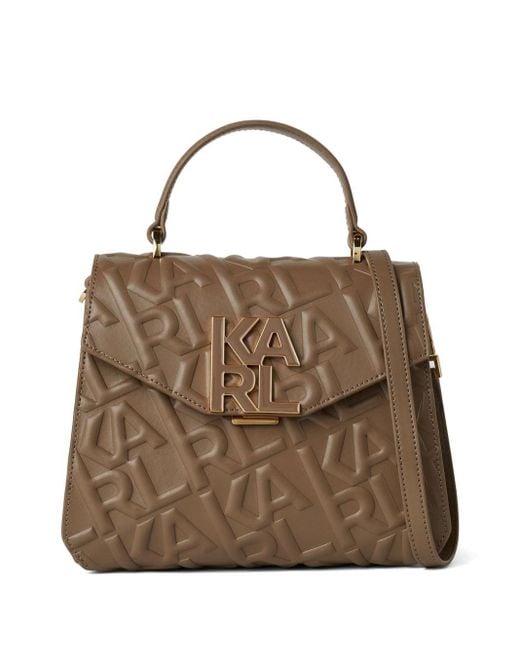 Karl Lagerfeld Brown Logo-embossed Leather Tote Bag