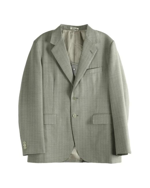Auralee Green Check-Pattern Wool Jacket for men