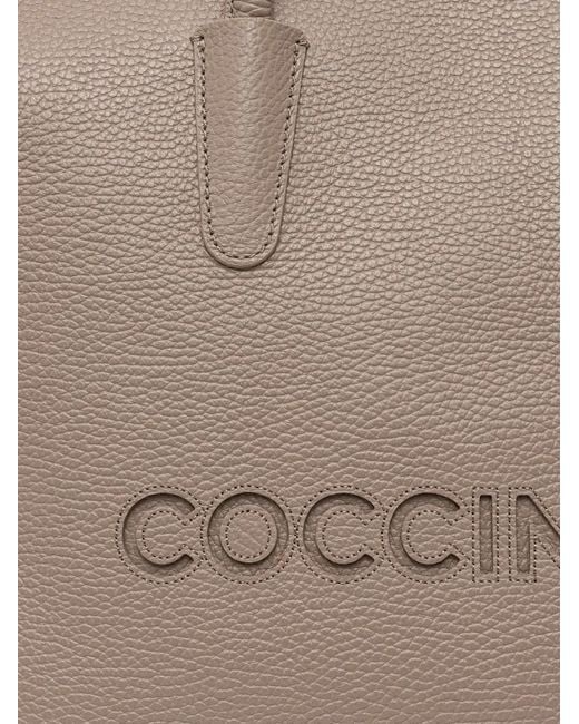 Coccinelle Gray Medium Myrtha26 Logo-Debossed Grained Leather Tote Bag